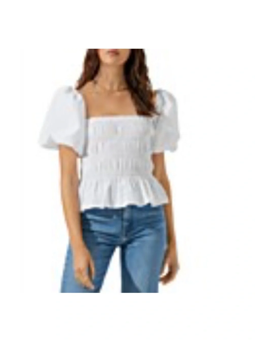 Astr the label White Puff-Sleeve Smocked Peplum Top